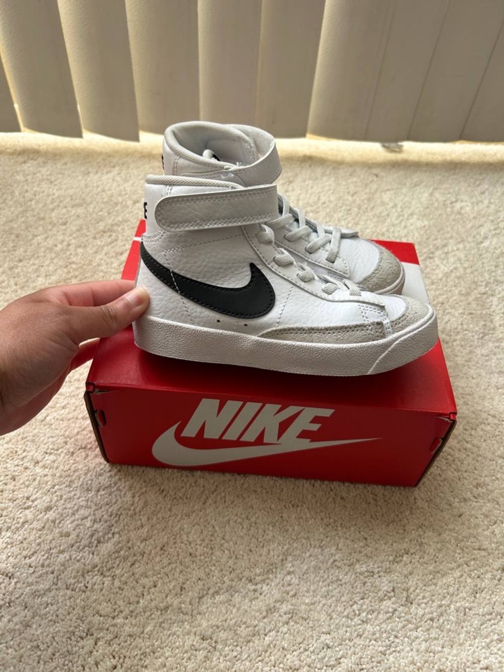 Nike Kids White High-Top Sneakers with Black Swoosh